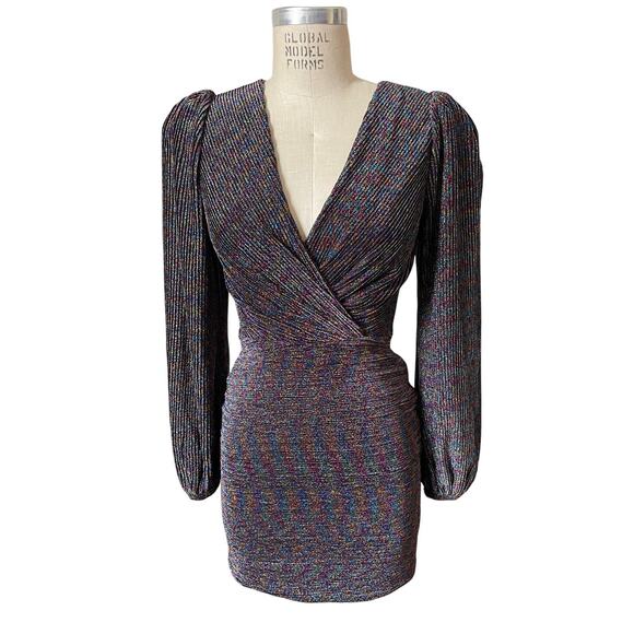 Ronny Kobo Pleated Rainbow Metallic Mini Party Dress Size XS X-Small - Picture 2 of 7